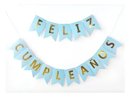 BANDERIN FELIZ CUMPLEAÑOS LISO AZUL CLARO