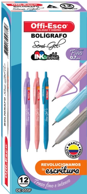 OFFI-ESCO LAPICERO RETRACTIL ENCAUCHETADO X12und PASTEL