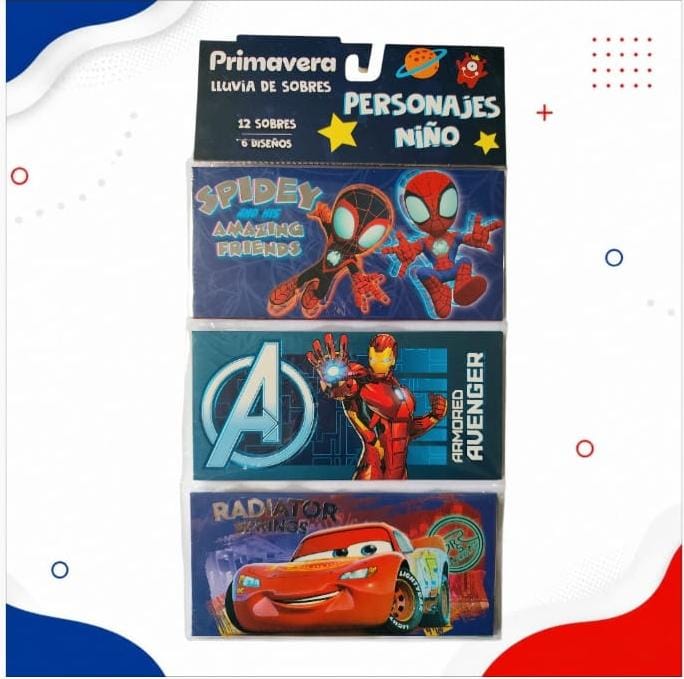 PRIMAVERA LLUVIA DE SOBRES PERSONAJES NIÑO X12und 