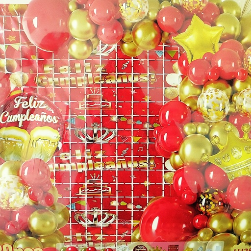 [JJJ251582] BOUQUET DE GLOBOS ROJO - DORADO