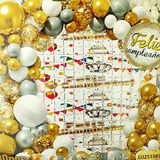 [JJJ251583] BOUQUET DE GLOBOS DORADO - BLANCO