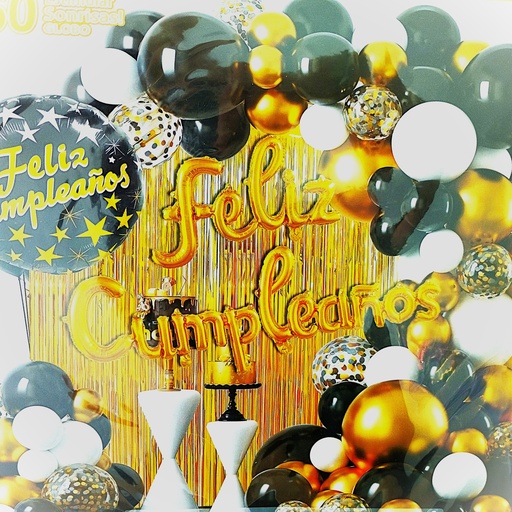 [JJJ251584] BOUQUET DE GLOBOS DORADO - NEGRO