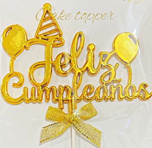 [JJJ253168] DECORACION TOPPER PASTEL CUMPLEAÑOS DORADO