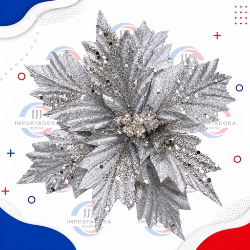 [JJJ260364] FLOR NAVIDAD PLATEADO 29CM 