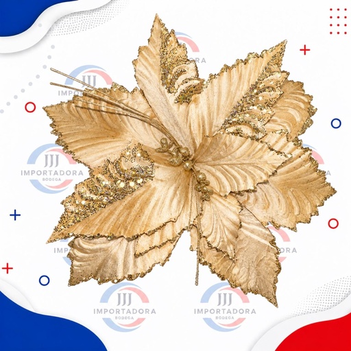 [JJJ260419] FLOR NAVIDAD TERCIOPELO DORADO VARILLA 50CM 
