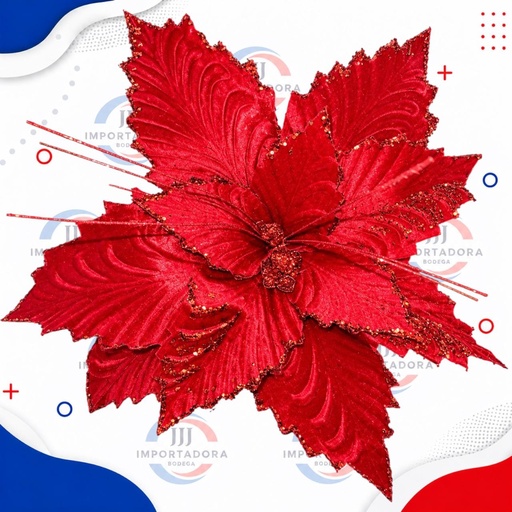 [JJJ260420] FLOR NAVIDAD TERCIOPELO ROJO VARILLA 50CM