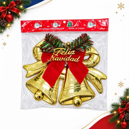 [JJJ260037] DECORACION NAVIDAD CAMPANA X2  LETRERO F.N. dorado