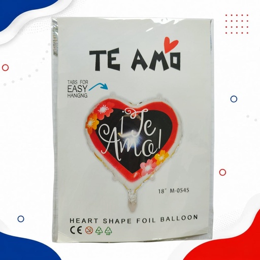 [M-0545] GLOBO METALIZADO CORAZON TE AMO RJ CON NG 