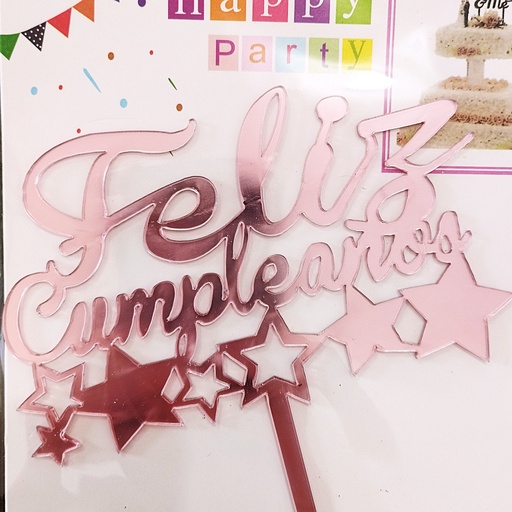 [JJJ253106] DECORACION TOPPER PASTEL CUMPLEAÑOS ROSADO