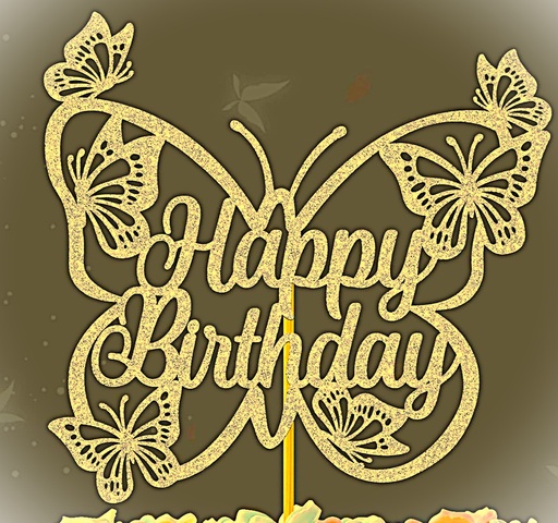 [JJJ253167] DECORACION TOPPER PASTEL CUMPLEAÑOS DORADO