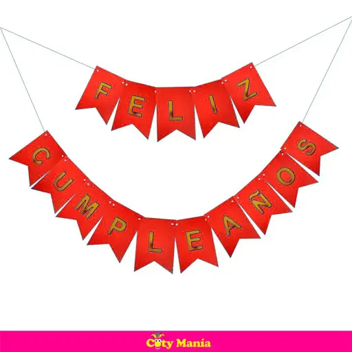 [JJJ251528] BANDERIN FELIZ CUMPLEAÑOS LISO ROJO