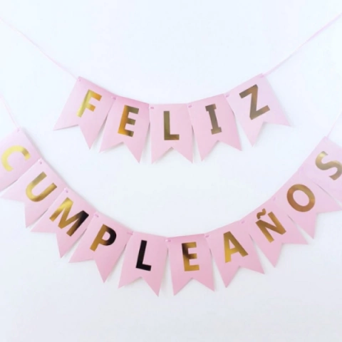 [JJJ251528] BANDERIN FELIZ CUMPLEAÑOS LISO ROSADO