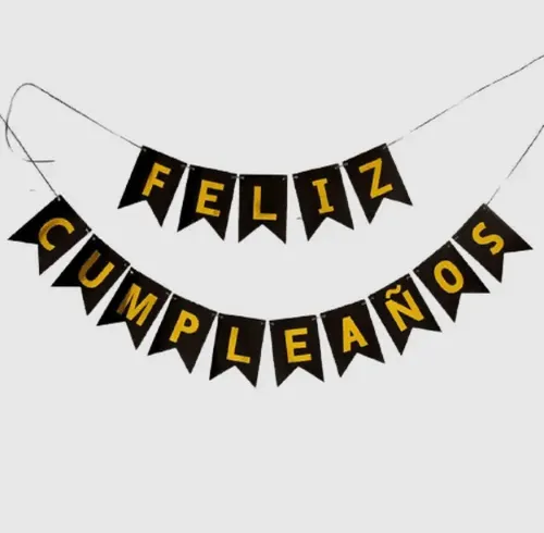 [JJJ251528] BANDERIN FELIZ CUMPLEAÑOS LISO NEGRO 
