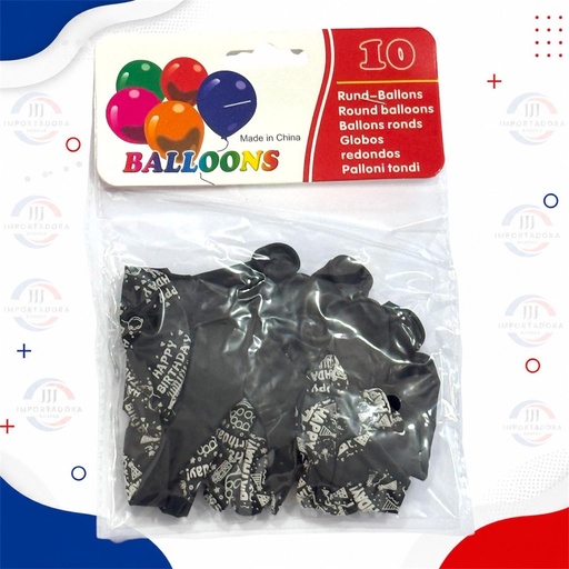 [JJJ253071] BOMBA FELIZ CUMPLEAÑOS X10PCS NEGRA
